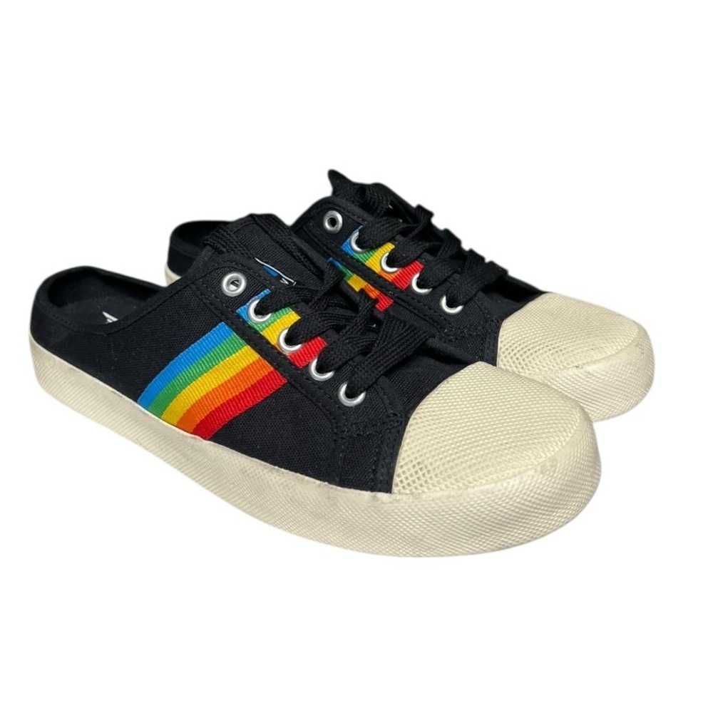 🌈NEW NWOT Gola Classics Coaster Rainbow Mule Womens Black Canvas Slip On Size 7